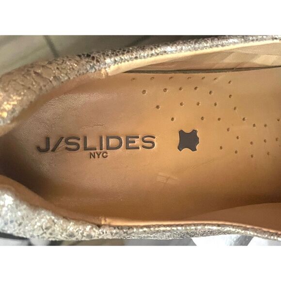 J Slides NY Womens Metallic Gold Slip On Leather Platform Tennis Shoes Size 9 M - Picture 6 of 10